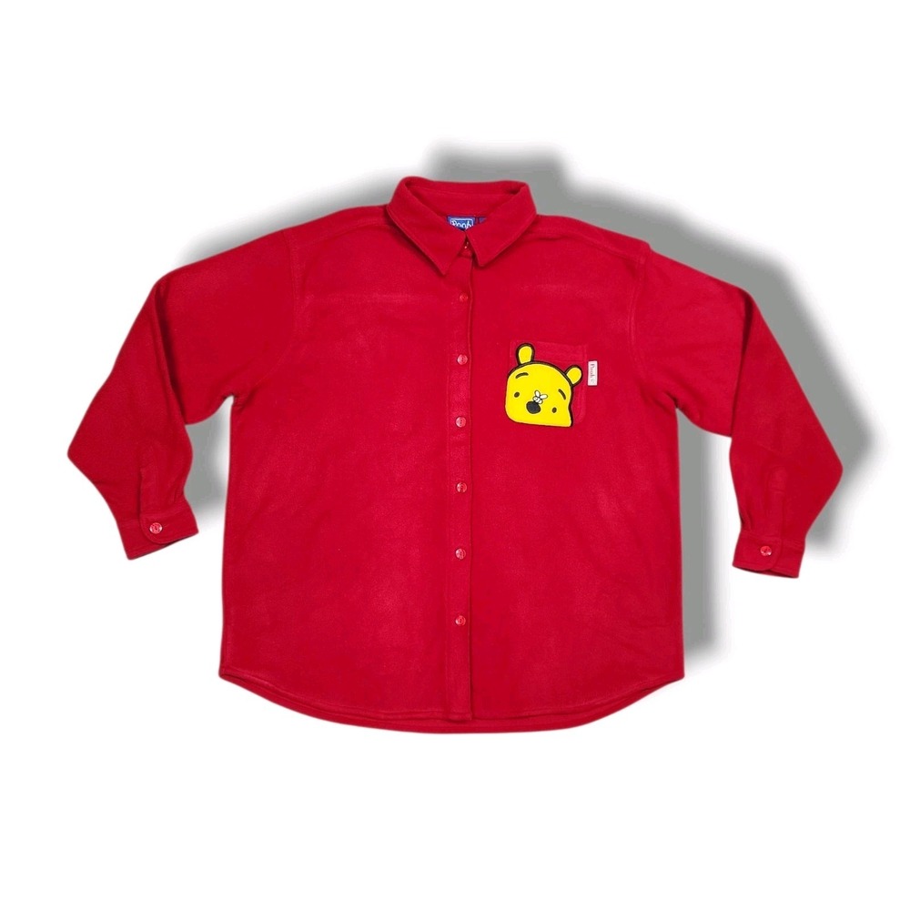 Winnie The Pooh Embroidered Sweatshirt Long‎ Sleeve Red Button Up Women's XL